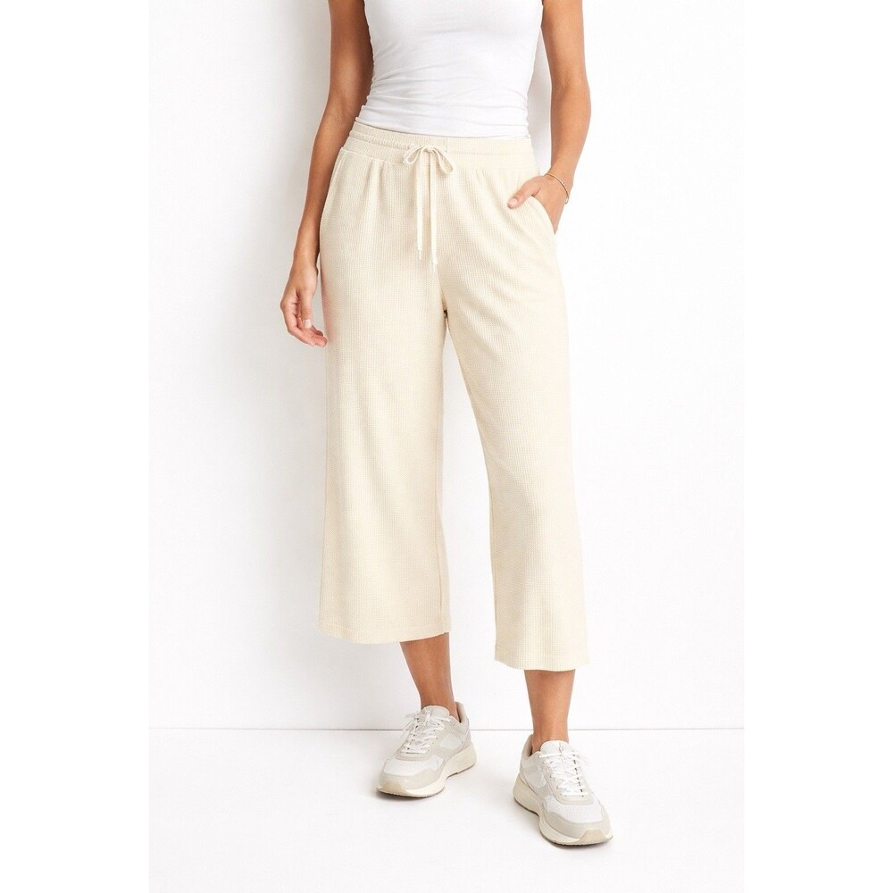 Pact Thermal Waffle Knit Cropped Pants XXL Buttercream Yellow Cozy Lounge